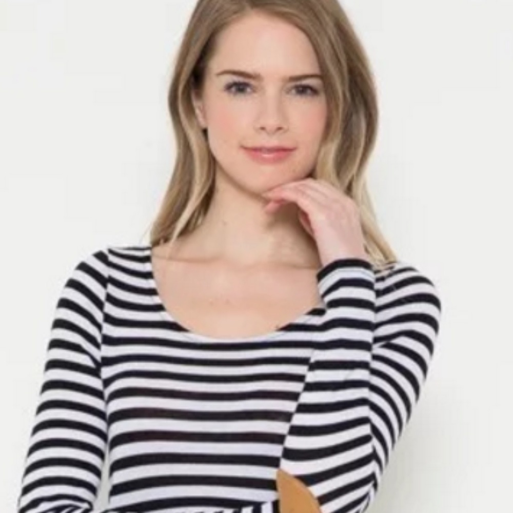Long sleeve striped top with elbow patches